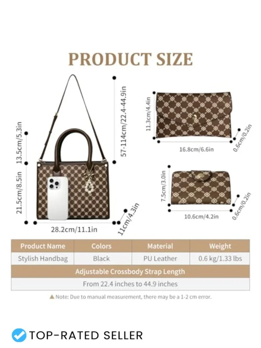 Women's Satchel Bag 3-Piece Set PU Leather with Plaid Bow Top Handle Crossbody